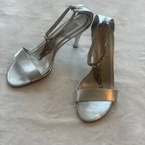 Vintage Lord & Taylor Silver & Hanging Rhinestone Heel Pumps w/Back Zipper Sz10!